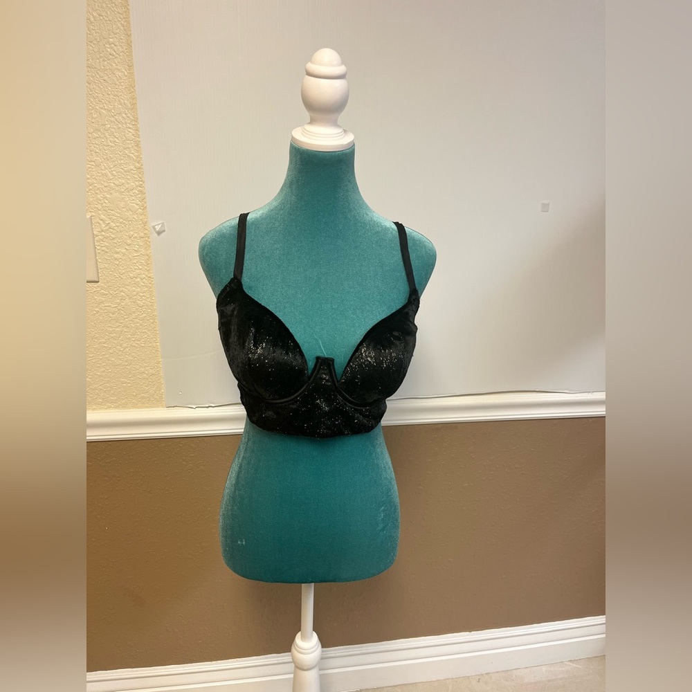 Victoria’s Secret Dream Angels Longline Bra Black Velvet Shimmer Lightly Lined - Picture 2 of 9